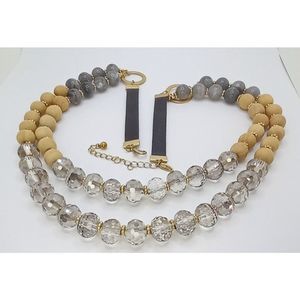 Natasha Necklace Faceted‎ Glass Beads Quartz Like and Wood Beads Gold Tone